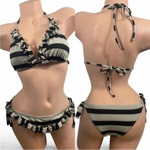 Betsey Johnson Black and Tan Ruffle Bikini